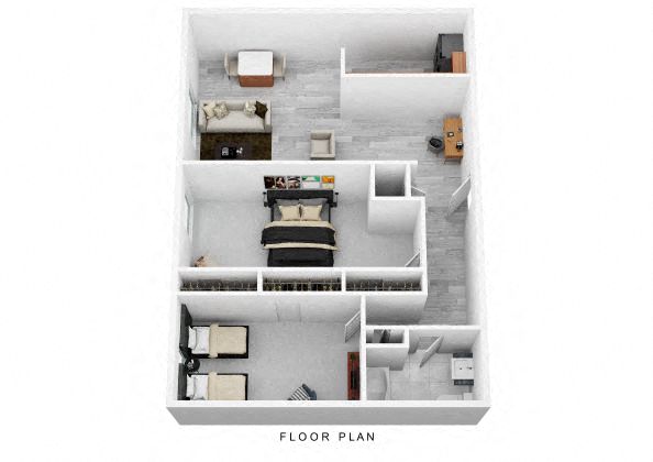 Floor plan for 2 beds, 1 bath, 800 sqft